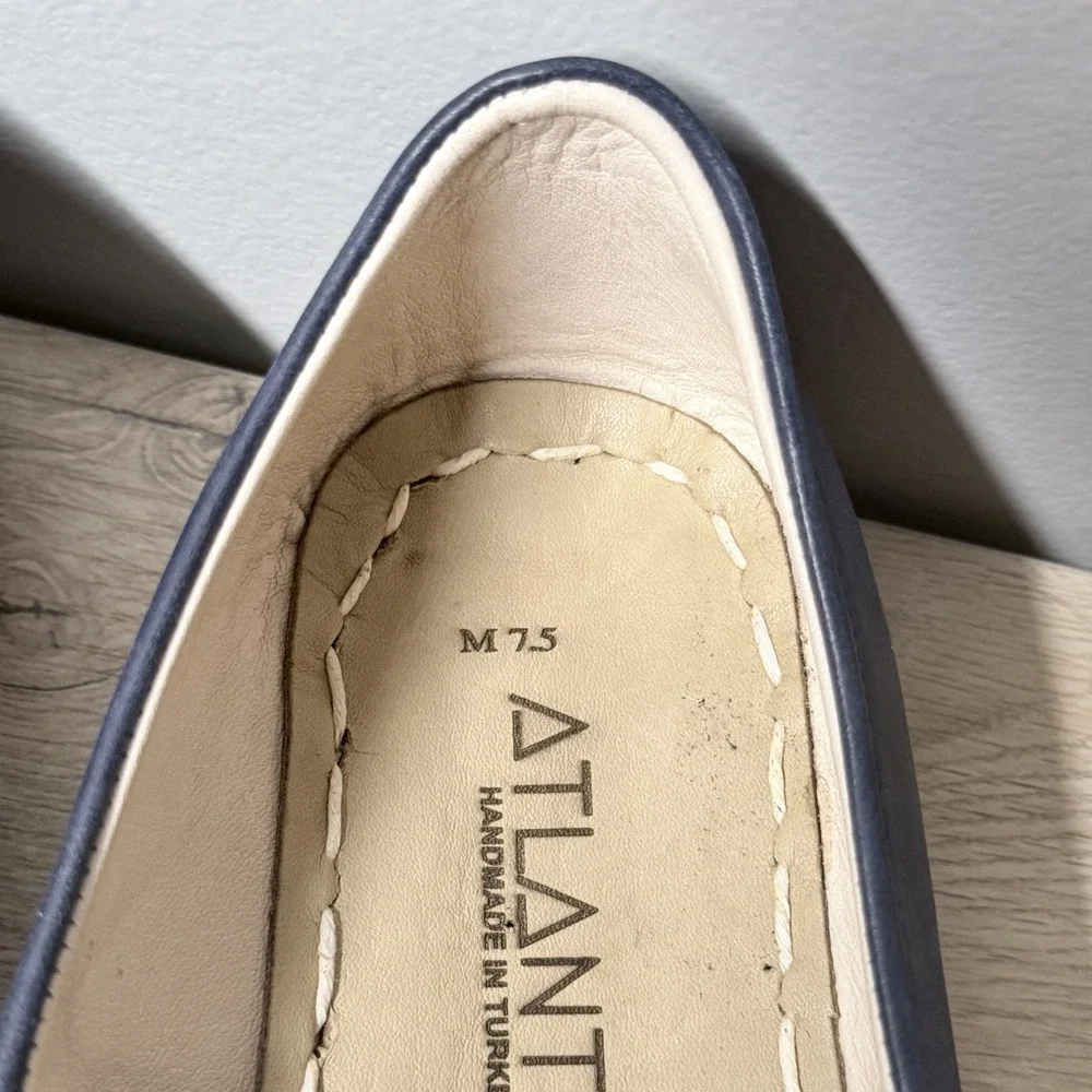 Atlantis Handmade Leather Slip On Shoes Blue Mens 7.5 Blue Whipstitch Barefoot